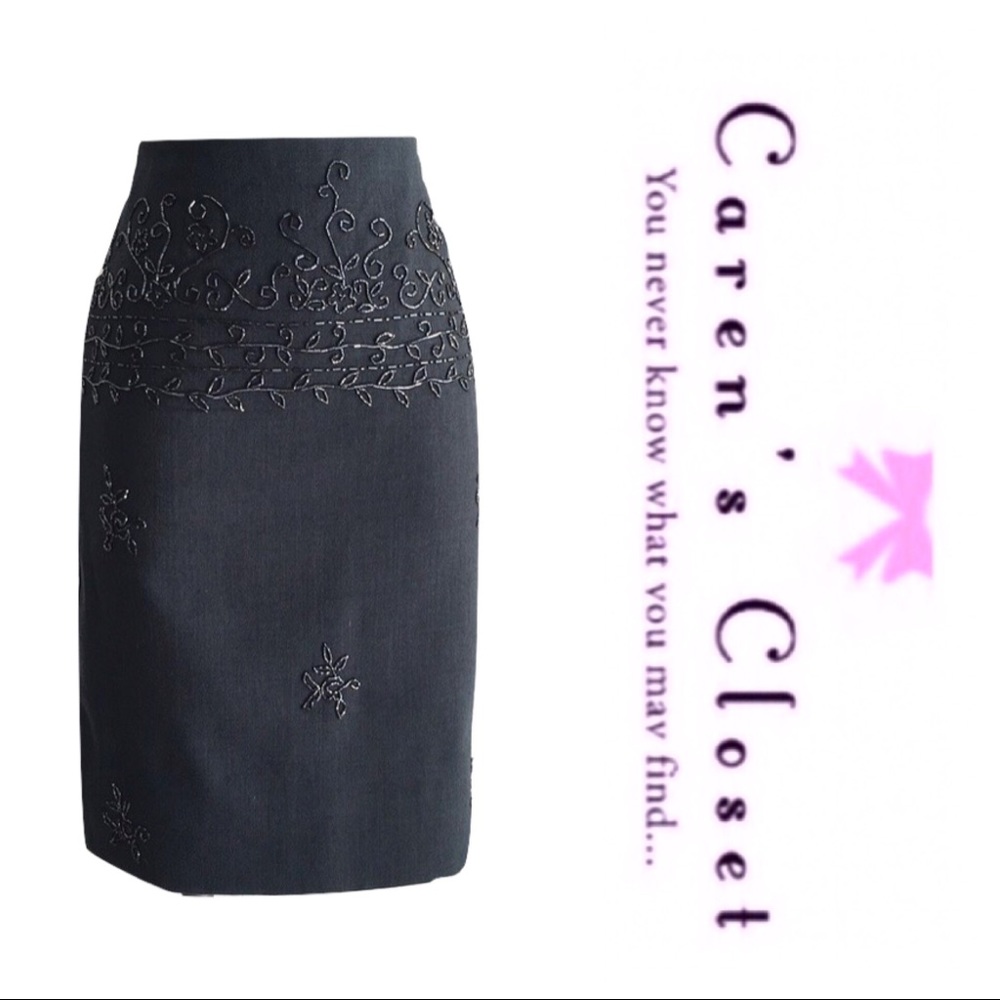 David Meister Charcoal Gray Beaded Pencil Skirt